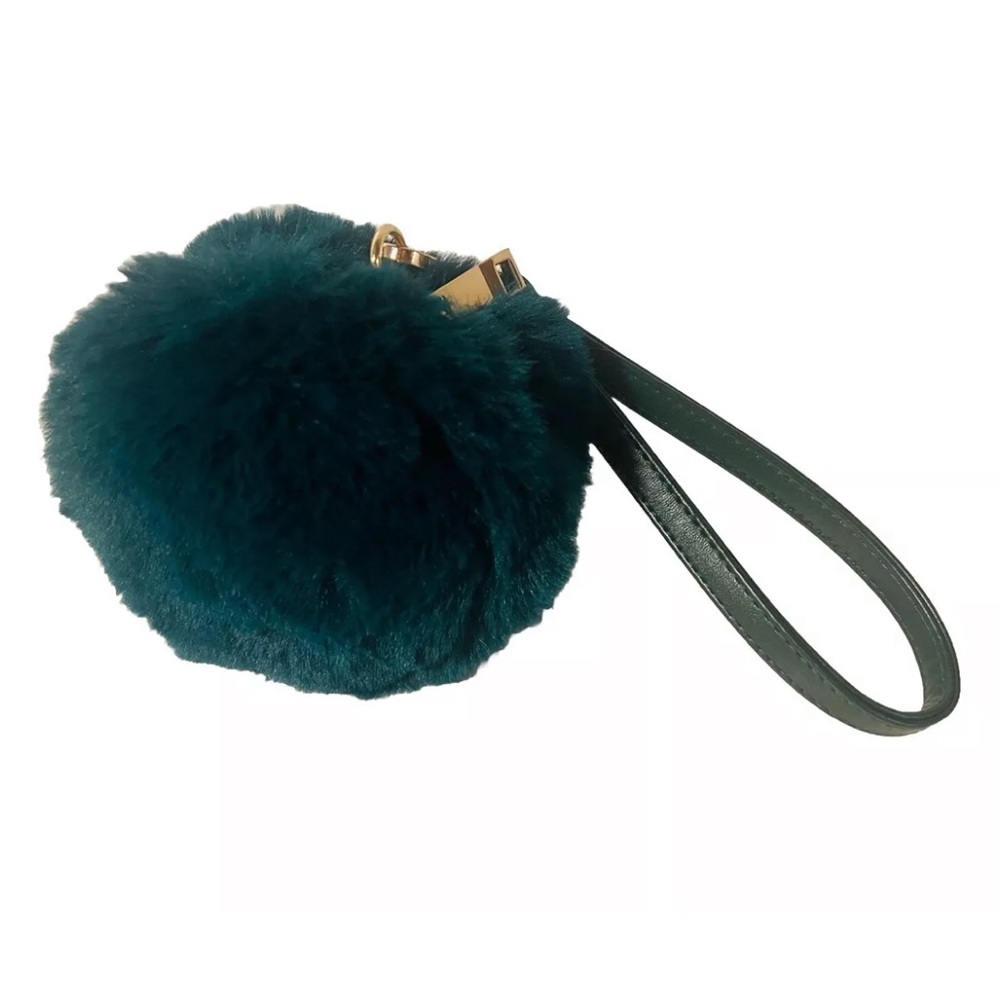 Emerald Green Faux Fur Pom Pom Pouch Wristlet